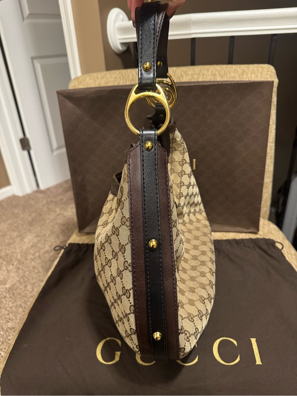 ❤️ Authentic Gucci GG Canvas & Leather Hobo Purse W/ Original Dust Bag & Box ❤️ - Picture 5 of 16